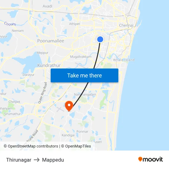 Thirunagar to Mappedu map