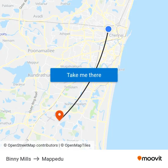 Binny Mills to Mappedu map