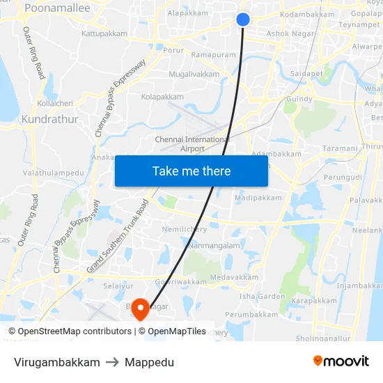 Virugambakkam to Mappedu map