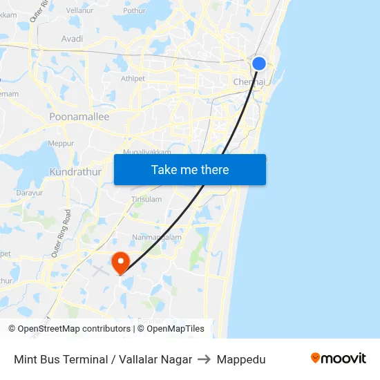Mint Bus Terminal / Vallalar Nagar to Mappedu map