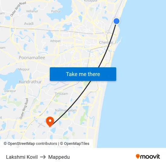 Lakshmi Kovil to Mappedu map