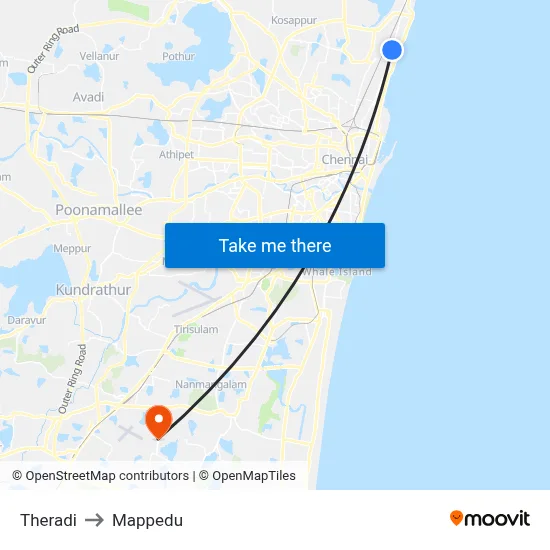 Theradi to Mappedu map