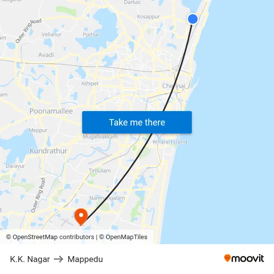K.K. Nagar to Mappedu map