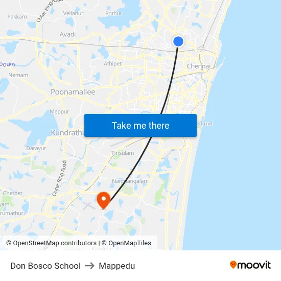 Don Bosco School to Mappedu map