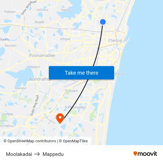 Moolakadai to Mappedu map
