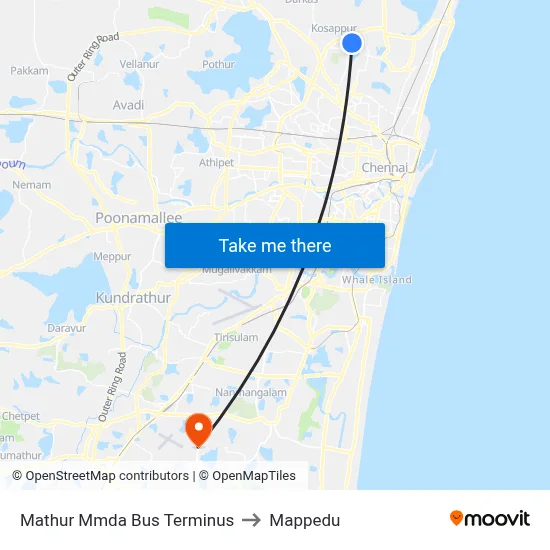 Mathur Mmda Bus Terminus to Mappedu map