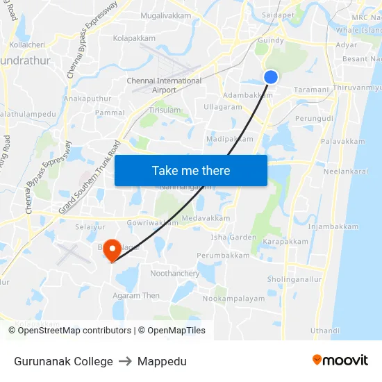 Gurunanak College to Mappedu map