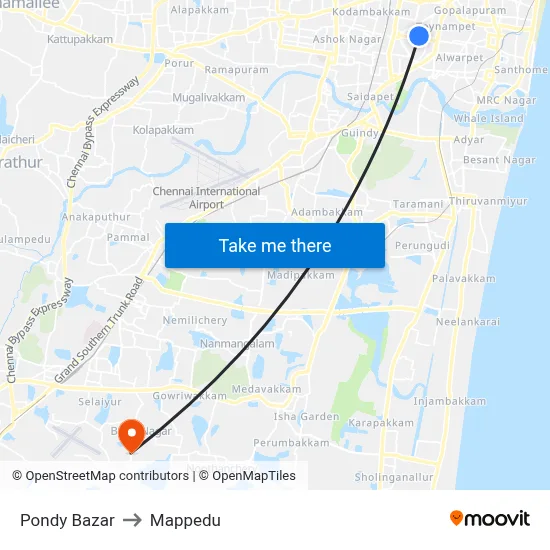 Pondy Bazar to Mappedu map