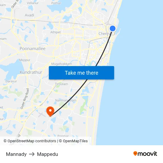 Mannady to Mappedu map