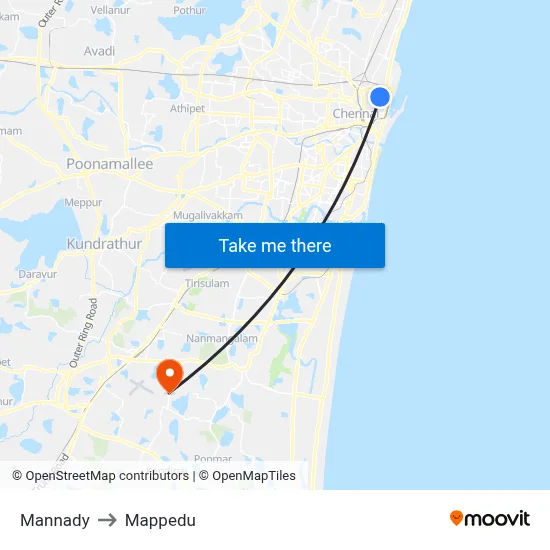 Mannady to Mappedu map