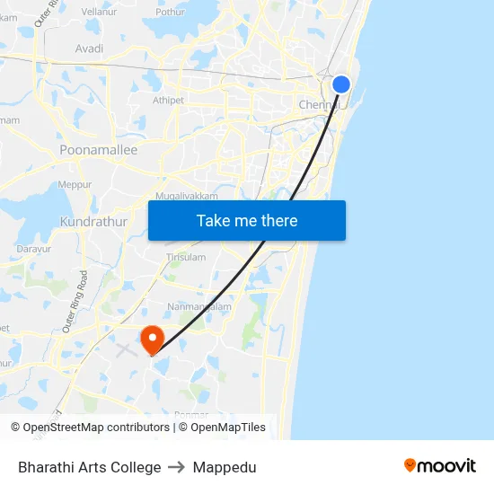 Bharathi Arts College to Mappedu map