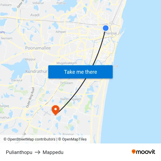 Pulianthopu to Mappedu map