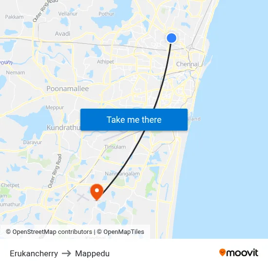 Erukancherry to Mappedu map