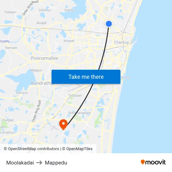 Moolakadai to Mappedu map