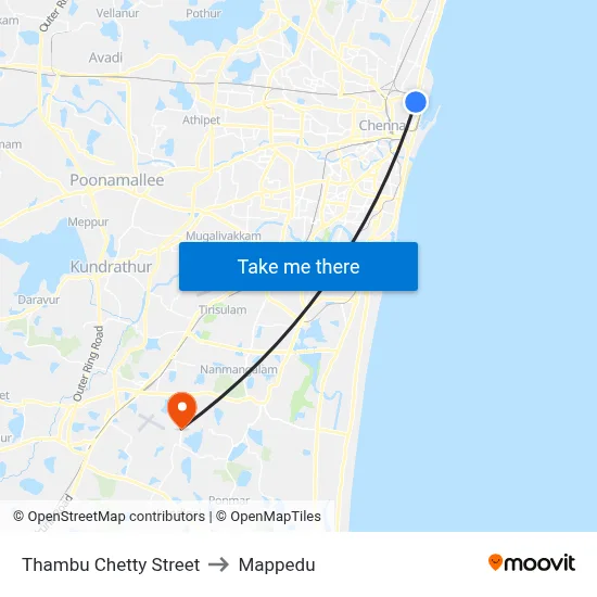 Thambu Chetty Street to Mappedu map