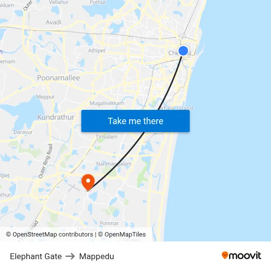 Elephant Gate to Mappedu map
