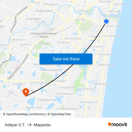 Adayar O.T. to Mappedu map