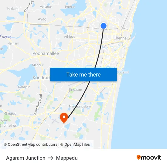 Agaram Junction to Mappedu map