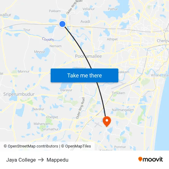 Jaya College to Mappedu map