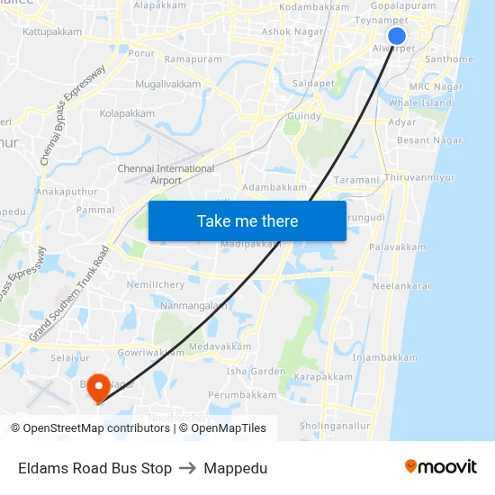 Eldams Road Bus Stop to Mappedu map