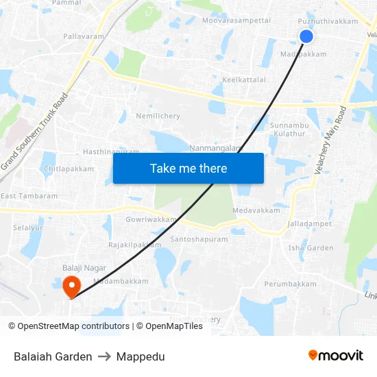 Balaiah Garden to Mappedu map