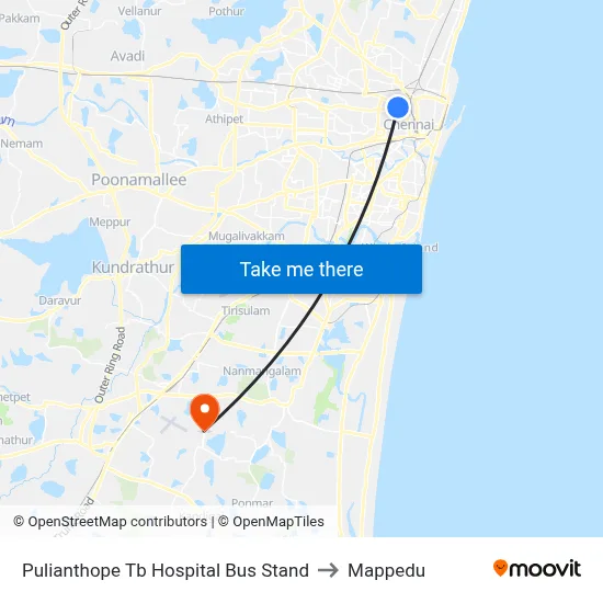 Pulianthope Tb Hospital Bus Stand to Mappedu map