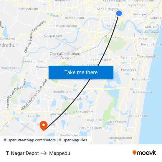 T. Nagar Depot to Mappedu map