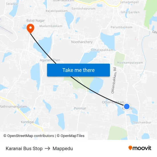 Karanai Bus Stop to Mappedu map