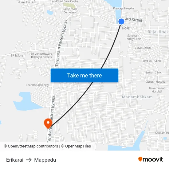 Erikarai to Mappedu map