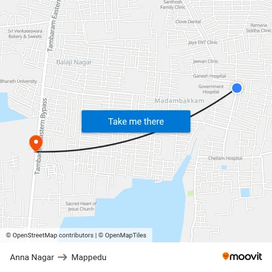 Anna Nagar to Mappedu map