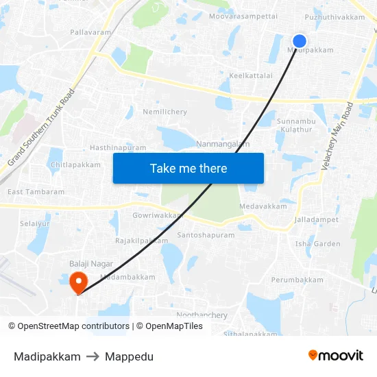 Madipakkam to Mappedu map