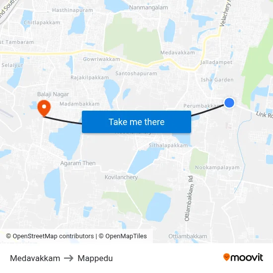 Medavakkam to Mappedu map