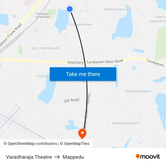 Varadharaja Theatre to Mappedu map