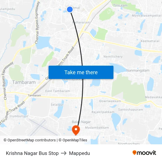 Krishna Nagar Bus Stop to Mappedu map