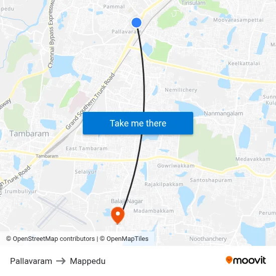 Pallavaram to Mappedu map