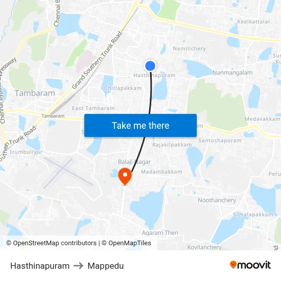 Hasthinapuram to Mappedu map
