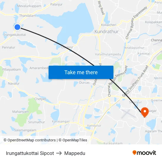 Irungattukottai Sipcot to Mappedu map