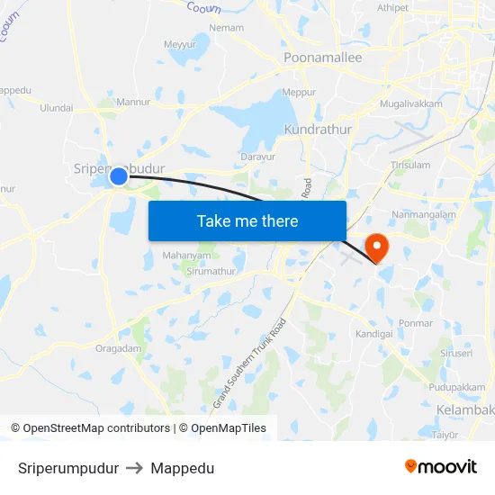 Sriperumpudur to Mappedu map