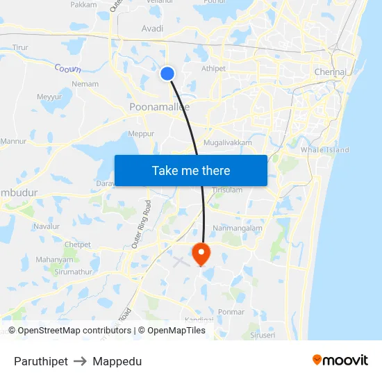 Paruthipet to Mappedu map