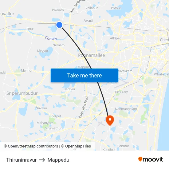 Thiruninravur to Mappedu map