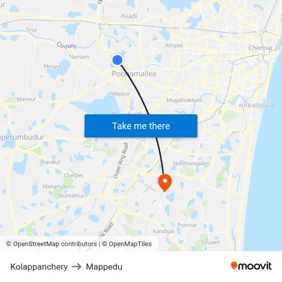 Kolappanchery to Mappedu map