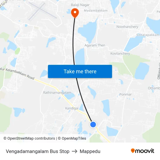 Vengadamangalam Bus Stop to Mappedu map