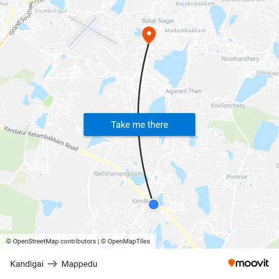 Kandigai to Mappedu map