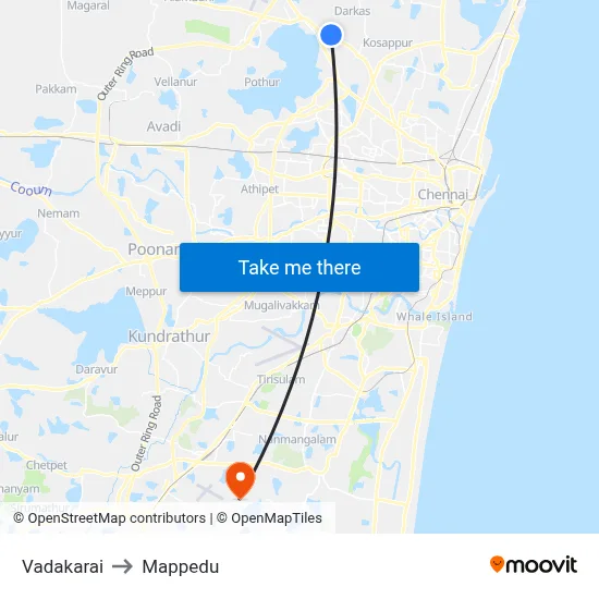 Vadakarai to Mappedu map