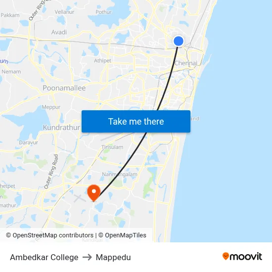 Ambedkar College to Mappedu map