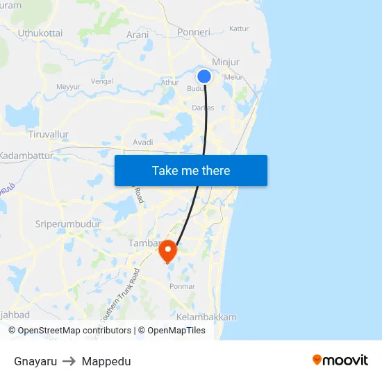 Gnayaru to Mappedu map