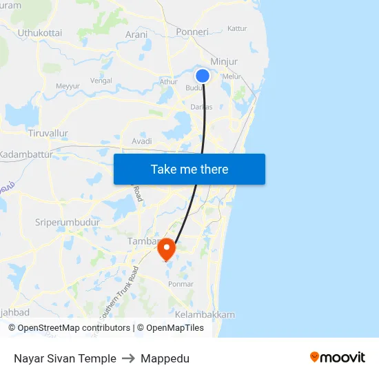 Nayar Sivan Temple to Mappedu map