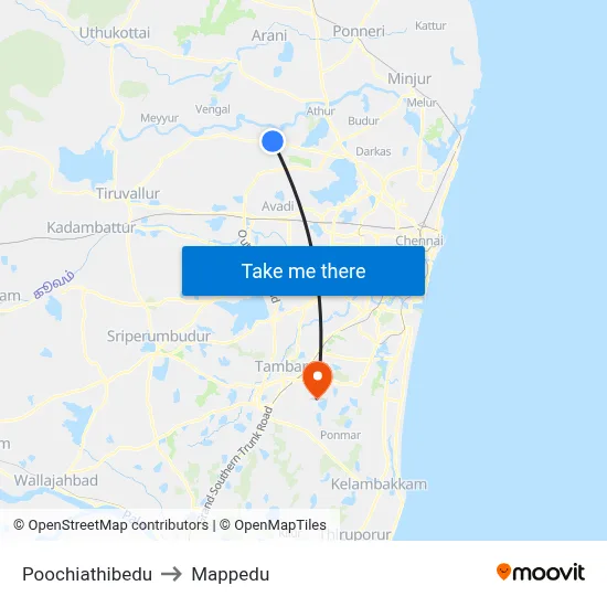 Poochiathibedu to Mappedu map