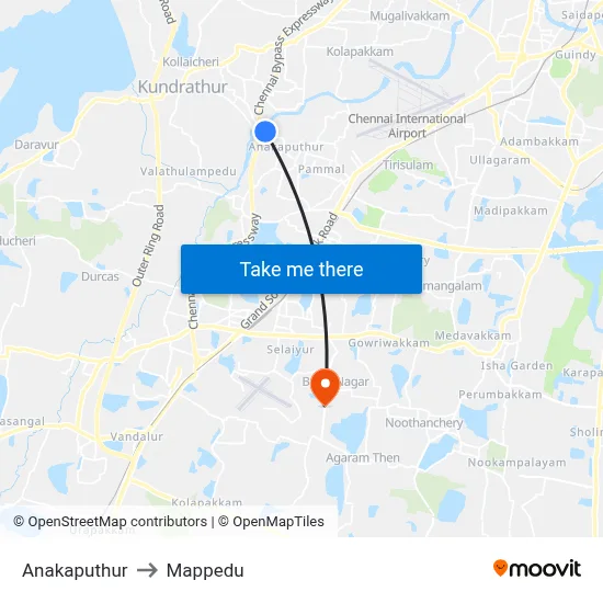 Anakaputhur to Mappedu map
