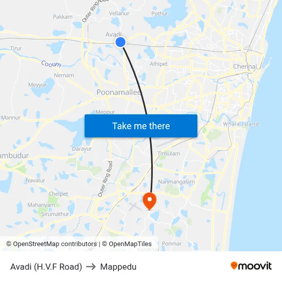 Avadi (H.V.F Road) to Mappedu map